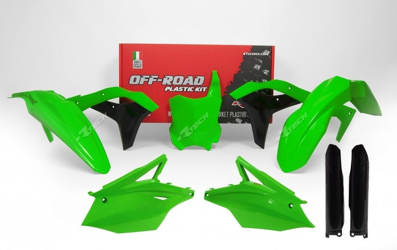 RACETECH Plastic Kit Neon Green/Black Kawasaki KX250F