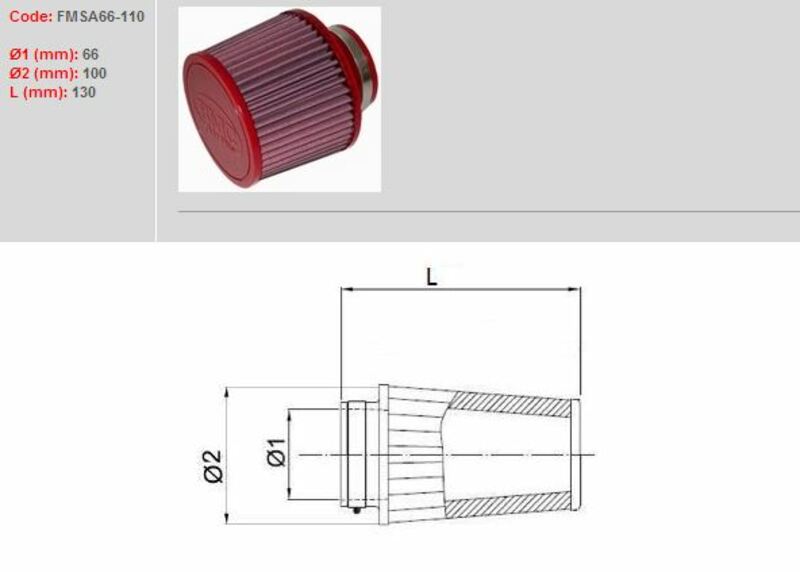 BMC Air Filter Tapered Ø66mm - FMSA66-110