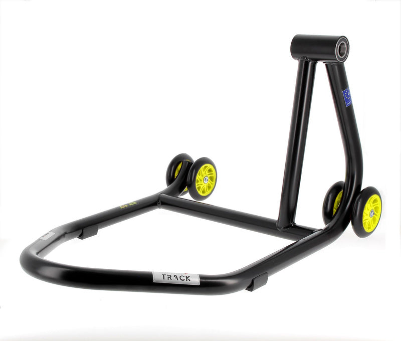 BIHR Home Track Right Single Arm Paddock Stand Matt Black Yellow Wheels