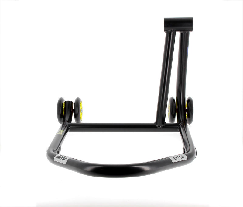 BIHR Home Track Right Single Arm Paddock Stand Matt Black Yellow Wheels