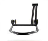 BIHR Home Track Right Single Arm Paddock Stand Matt Black Yellow Wheels