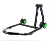 BIHR Home Track Right Single Arm Paddock Stand Matt Black Green Wheels