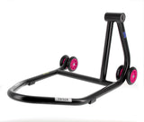 BIHR Home Track Right Single Arm Paddock Stand Matt Black Pink Wheels