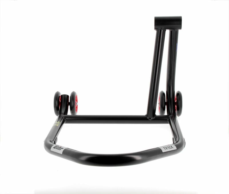 BIHR Home Track Right Single Arm Paddock Stand Matt Black Red Wheels