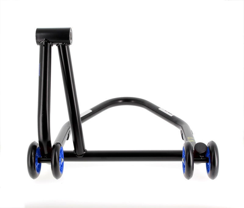 BIHR Home Track Right Single Arm Paddock Stand Matt Black Blue Wheels