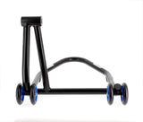 BIHR Home Track Right Single Arm Paddock Stand Matt Black Blue Wheels