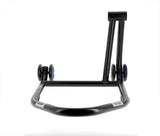 BIHR Home Track Right Single Arm Paddock Stand Matt Black Blue Wheels