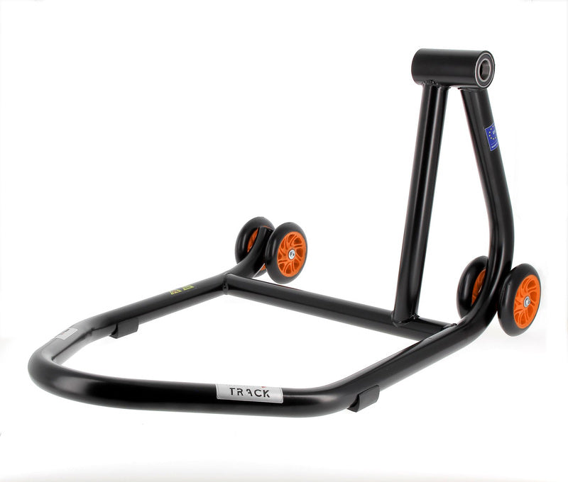 BIHR Home Track Right Single Arm Paddock Stand Matt Black Orange Wheels
