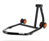 BIHR Home Track Right Single Arm Paddock Stand Matt Black Orange Wheels