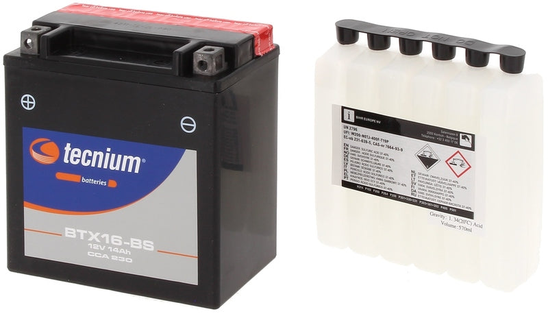 TECNIUM Battery Maintenance Free with Acid Pack - BTX16-BS