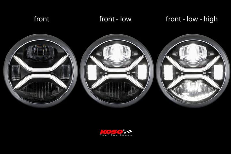 KOSO LED XENITH Headlight, Black, Side Mount