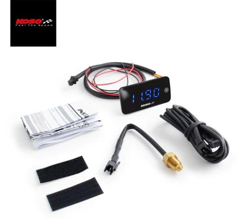 KOSO Slim Line Voltmeter/Thermometer New Generation Blue