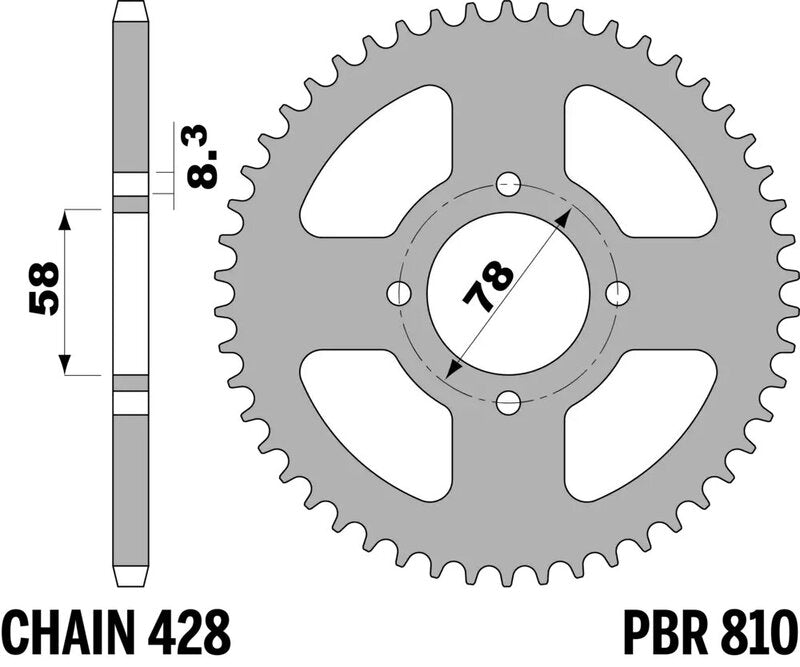 EK/PBR Chain kit 428 DEH - 15/42-128 - Steel Standard Rear Sprocket