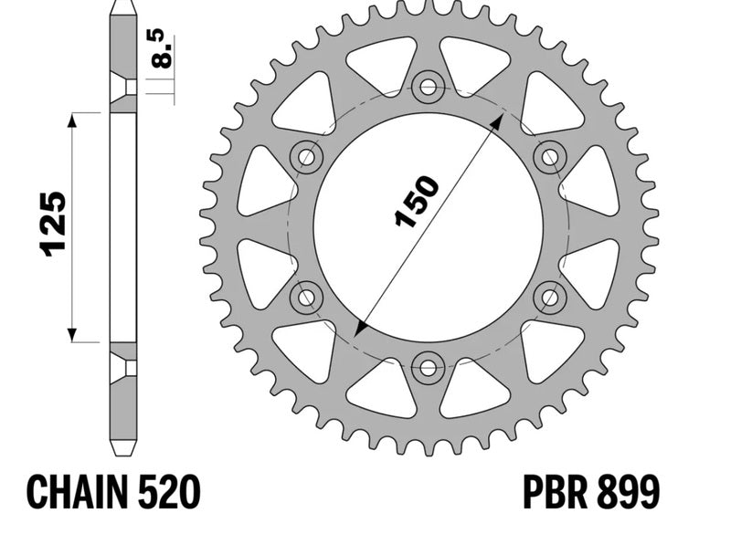 EK/PBR Chain kit 520 SRX2 - 14/46-116 - Steel Standard Rear Sprocket