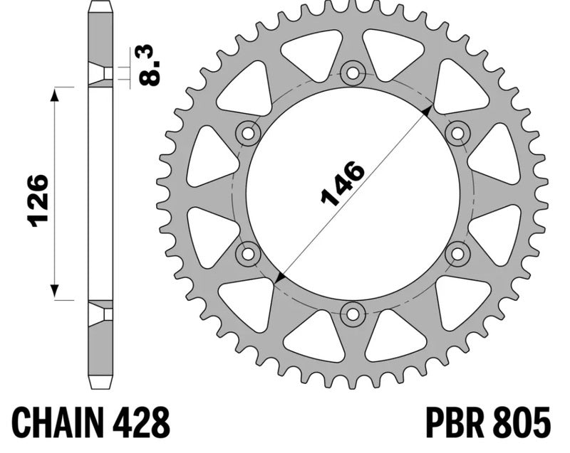 EK/PBR Chain kit 428 DEH - 14/58-140 - Alu Standard Rear Sprocket