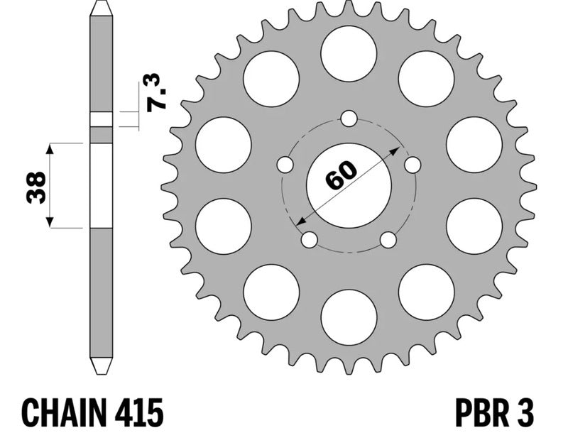 EK/PBR Chain kit 415 RR - 13/32-110 - Steel Standard Rear Sprocket