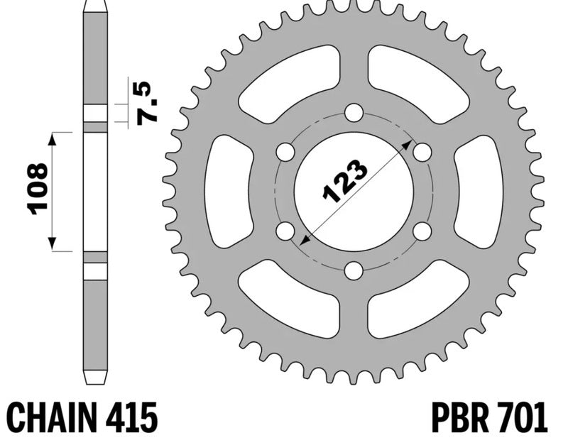 EK/PBR Chain kit 415 RR - 13/50-126 - Steel Standard Rear Sprocket