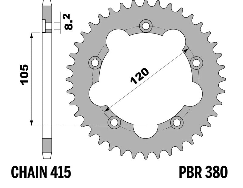 EK/PBR Chain kit 415 RR - 13/40-110 - Steel Standard Rear Sprocket