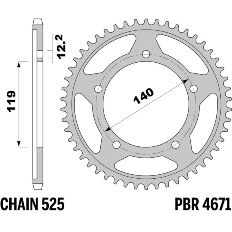 EK/PBR Chain kit 525 ZVX3 - 17/47-122 - Steel Reinforced Rear Sprocket