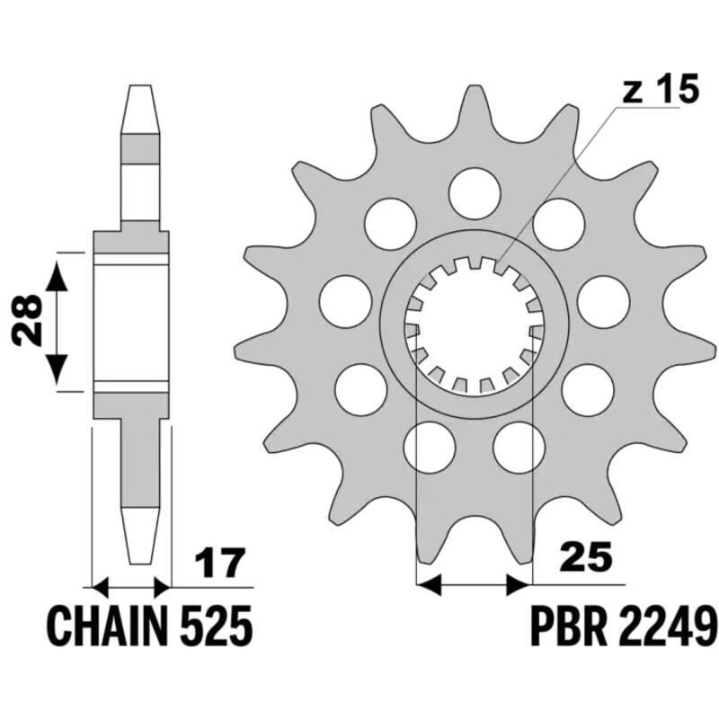 EK/PBR Chain kit 525 ZVX3 - 16/41-114 - Steel Reinforced Rear Sprocket