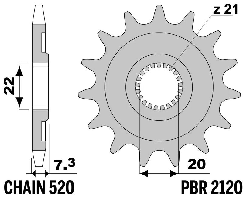 EK/PBR Chain kit 520 SRX2 - 14/53-116 - Steel Standard Rear Sprocket
