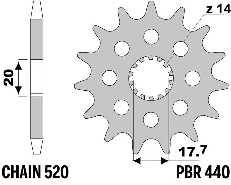 EK/PBR Chain kit 520 SRX2 - 12/50-114 - Steel Standard Rear Sprocket