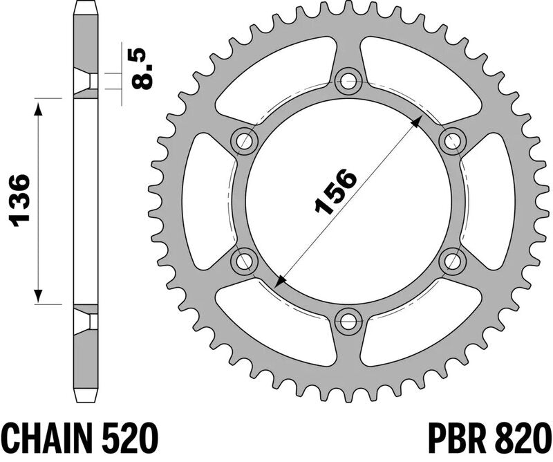 EK/PBR Chain kit 520 SRX2 - 13/51-116 - Steel Standard Rear Sprocket
