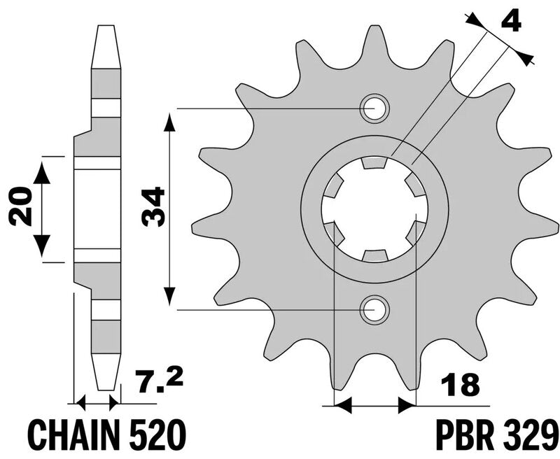 EK/PBR Chain kit 520 SRX2 - 13/40-106 - Steel Standard Rear Sprocket