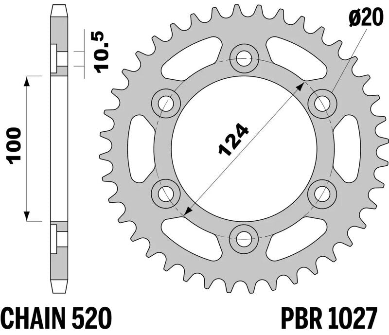 EK/PBR Chain kit 520 SRX2 - 15/42-102 - Steel Standard Rear Sprocket