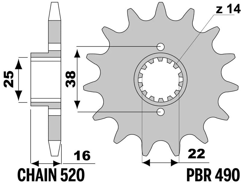 EK/PBR Chain kit 520 SRX2 - 15/42-102 - Steel Standard Rear Sprocket