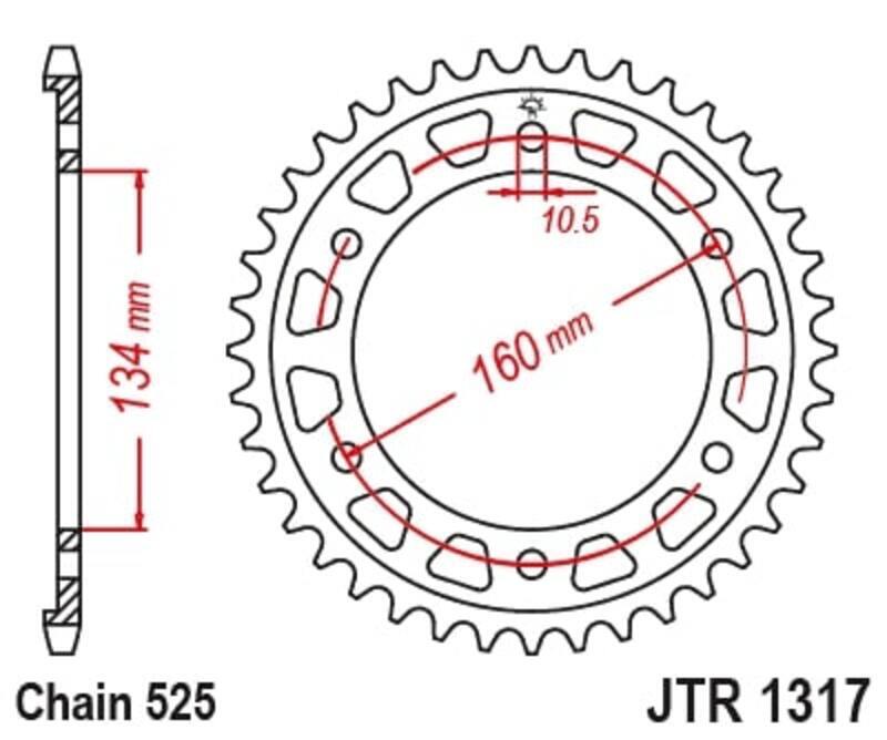 EK/JT Chain kit 525 ZVX3 - 16/43-116 - Steel Standard Rear Sprocket
