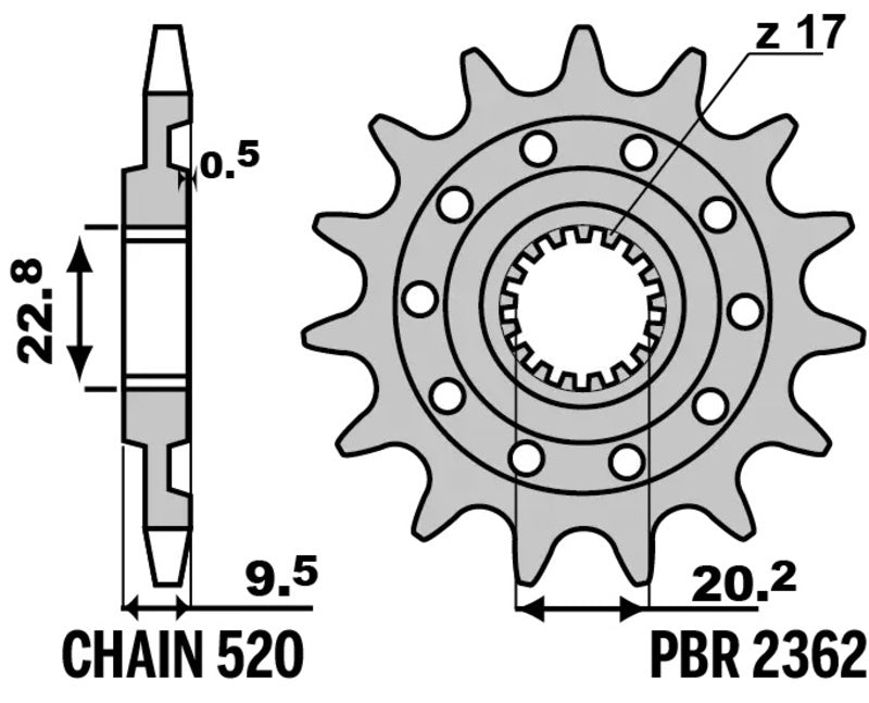 EK/PBR Chain kit 520 SRX2 - 13/48-112 - Alu Standard Rear Sprocket