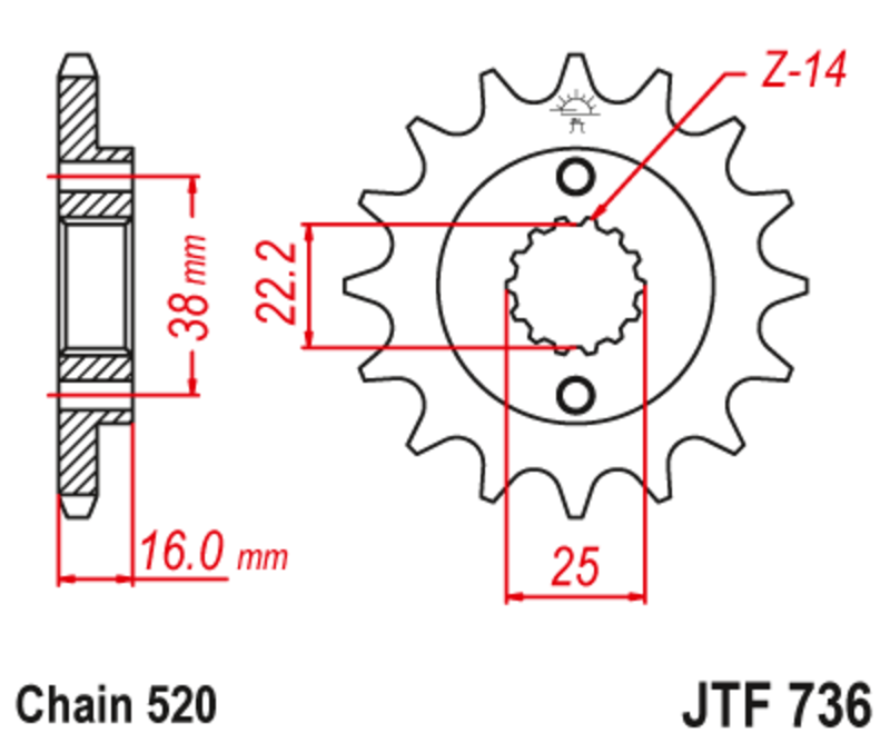 EK/JT Chain kit 520 SRX2 - 15/41-100 - Steel Standard Rear Sprocket