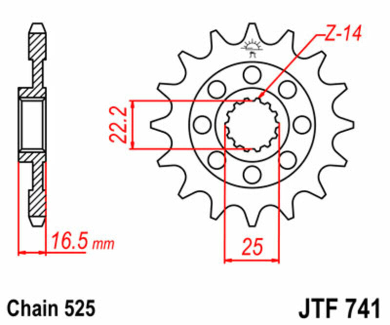 EK/JT Chain kit 525 ZVX3 - 14/39-98 - Steel Standard Rear Sprocket