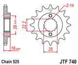 EK/JT Chain kit 525 ZVX3 - 15/43-114 - Steel Standard Rear Sprocket
